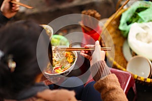 Bun cha or pho soup, street food in Vietnam photo