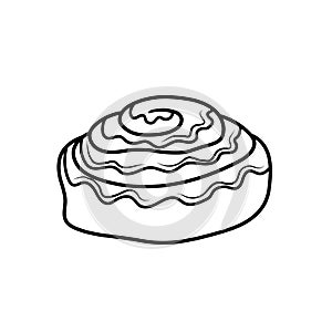 Bun frosting cinnamon roll vector black outline