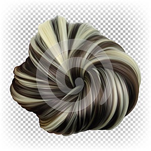 Bun of hair top view. Vector hair isolated on transparent background. Women\'s hairstyle made from dyed highlighted hair