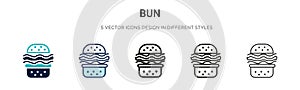 Bun icon in filled, thin line, outline and stroke style. Vector illustration of two colored and black bun vector icons designs can