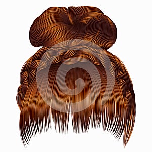 Bun with plait and fringe. hairs Ginger colors . women fashion b