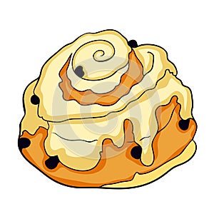 Bun is a sweet raisin and icing. vector illustration