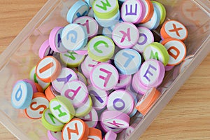 Bunch of alphabet letters in a plastic box