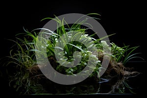 bunch of aquatic plants and seagrasses placed on a black background