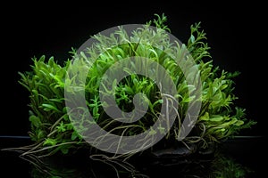 bunch of aquatic plants and seagrasses placed on a black background