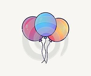 Bunch of balloons in cartoon flat style isolated on white background.