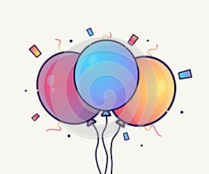 Bunch of balloons in cartoon flat style isolated on white background.