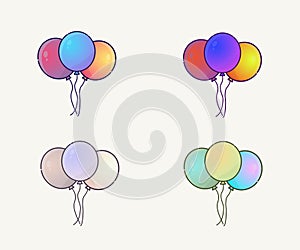 Bunch of balloons in cartoon flat style isolated on white background.