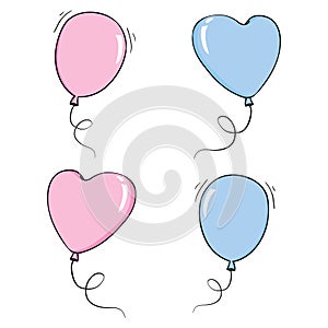 Bunch of balloons in cartoon flat style isolated on white background.