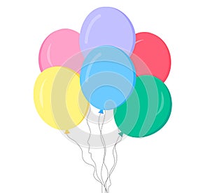 Bunch of balloons in cartoon flat style isolated on white background. Vector set