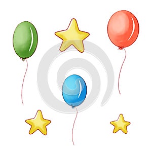 Bunch of balloons in cartoon style isolated on white background.