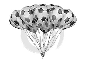 Bunch balloons in a form soccer balls with white and black segment. Big football feast, holiday