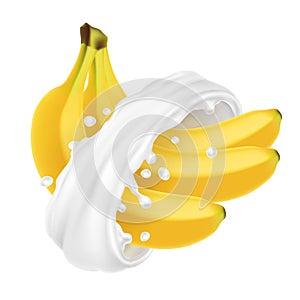 Bunch of bananas in milk splash