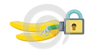 Bunch of Bananas with Padlock for Food Security, vector design Generative AI
