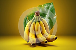 Bunch of bananas on yellow background. 3d render illustration