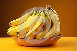 Bunch of bananas on a yellow background. Generative AI
