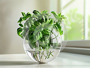 a bunch of basil in a vase of water to keep it fresh and regrow later