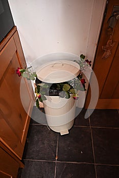 A bunch of binned roses