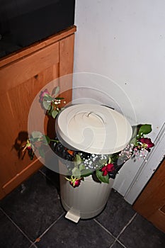 A bunch of binned roses