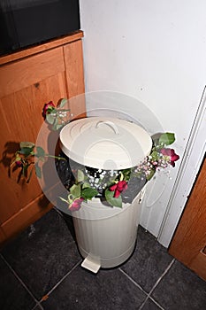 A bunch of binned roses