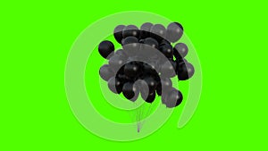 Bunch of Black Balloons Swaying in the Wind on a Green Background. 3d Animation. Ultra HD 4K 3840x2160