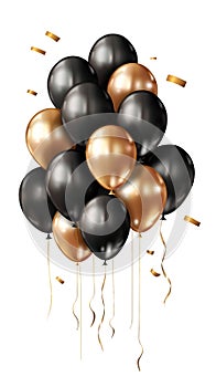 bunch of black and gold ballons.