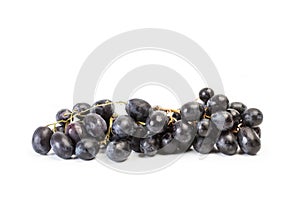 A bunch of black grapes on a white background