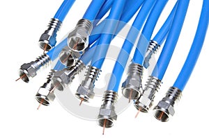 Bunch of blue coaxial cables