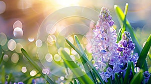 Bunch of blue hyacinth covered in water droplets