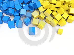 Bunch of blue and yellow cubes - background