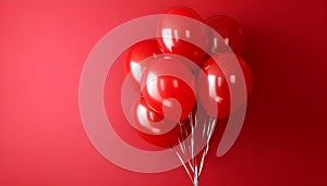 Bunch of bright balloons on color background. Space for text photo