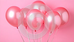 Bunch of bright balloons on color background. Space for text photo