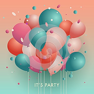 Bunch of bright colorful balloons with the words it is party on it