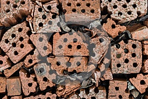 Broken bricks lies on the ground