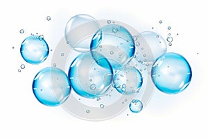 Bunch of bubbles floating in the air on white background. Generative AI
