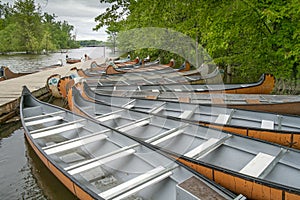 Bunch of canoes at the Parc de la riviere des milles Iles