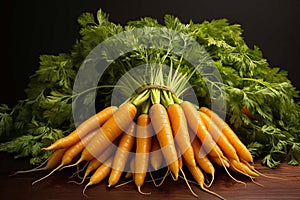 Bunch of carrots with green leaves. Generative AI