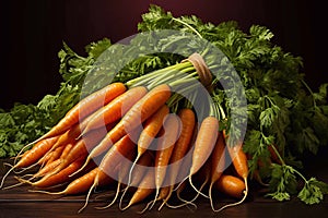 Bunch of carrots with green leaves. Generative AI