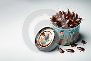 A bunch of cockroaches in a jar. Space for text.