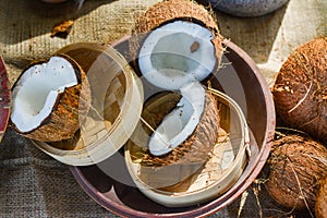 Bunch of coconuts in the bowl