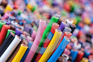 Bunch of colored electric copper cable