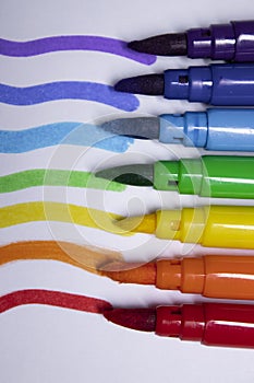 A bunch of colored markers laid out in rainbow order. stationery concept. copy space. isolated