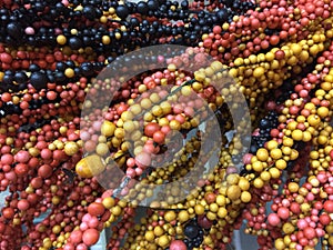 A bunch of colorful artificial berries