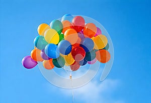 a bunch of colorful balloons in the air