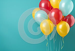 Bunch of colorful balloons on blue pastel background