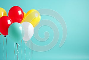 Bunch of colorful balloons on light green pastel background