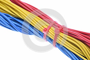 Bunch of colorful electrical cables with cable ties