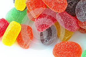 Bunch of colorful jelly candy or sweets, isolation on white background. Good for health conceptual.