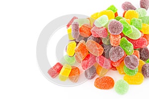 Bunch of colorful jelly candy or sweets, isolation on white background. Good for health conceptual.