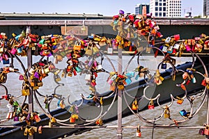 A bunch of colorful padlocks.